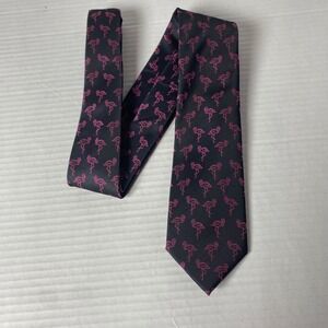 Men Polyester Black Tie Pink Flamingo Novelty Bird Animal Print Cruise Statement